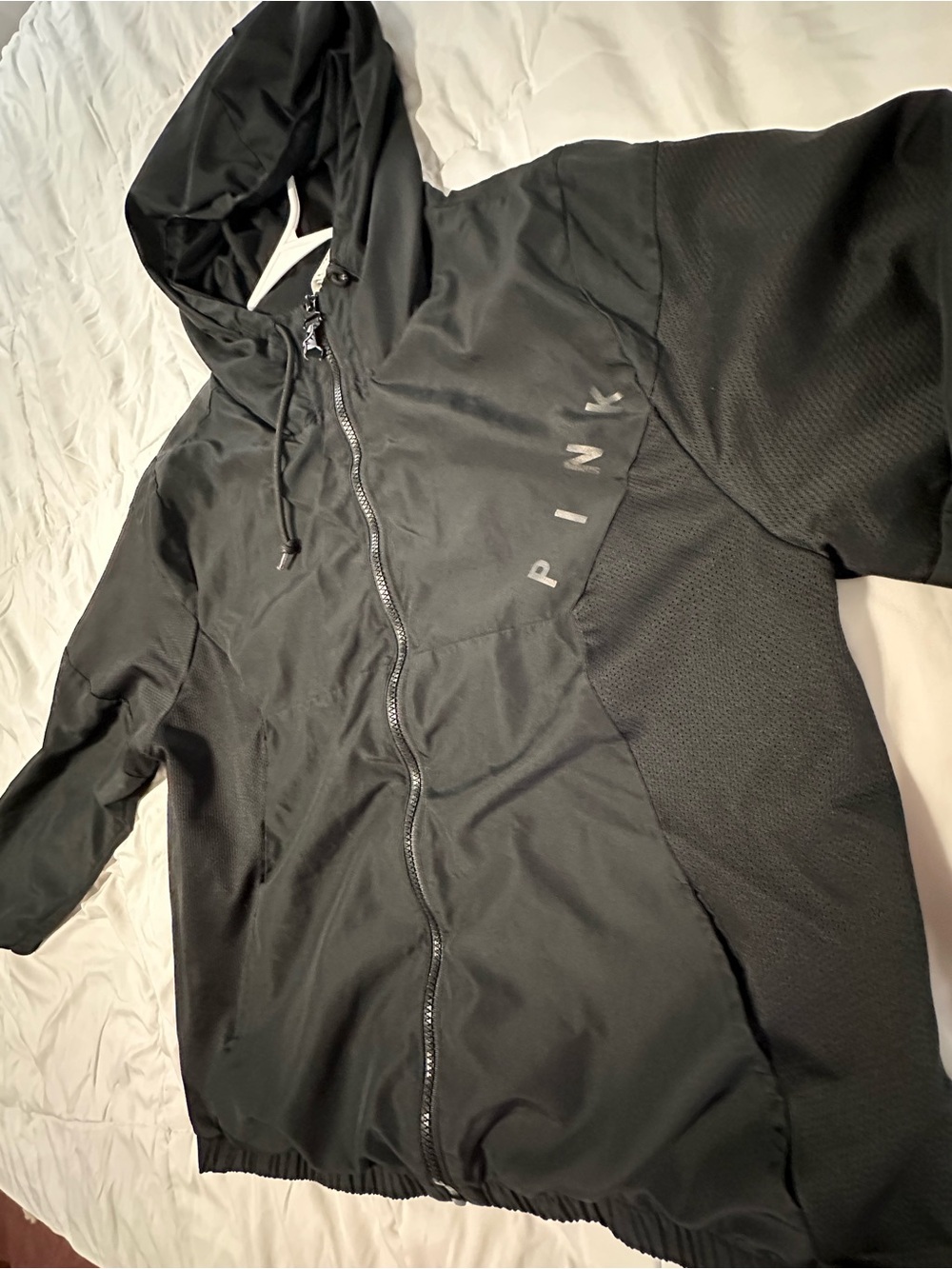 PINK Victoria's Secret Black Hooded Jacket with Logo Zip Pull